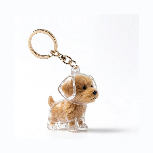 Llavero transparente con el pelito de tu perro